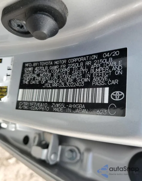 2020 Toyota Prius Le из США, поврежденный, VIN JTDL9RFU3L3022403